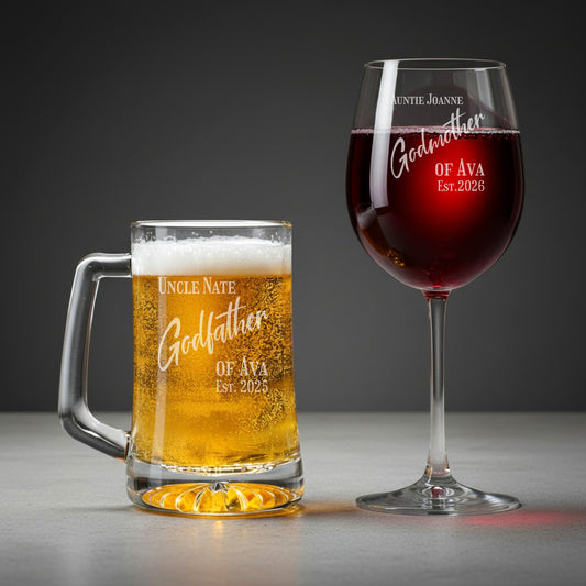 Godparent Personalized Beer Mug or Wine Glass