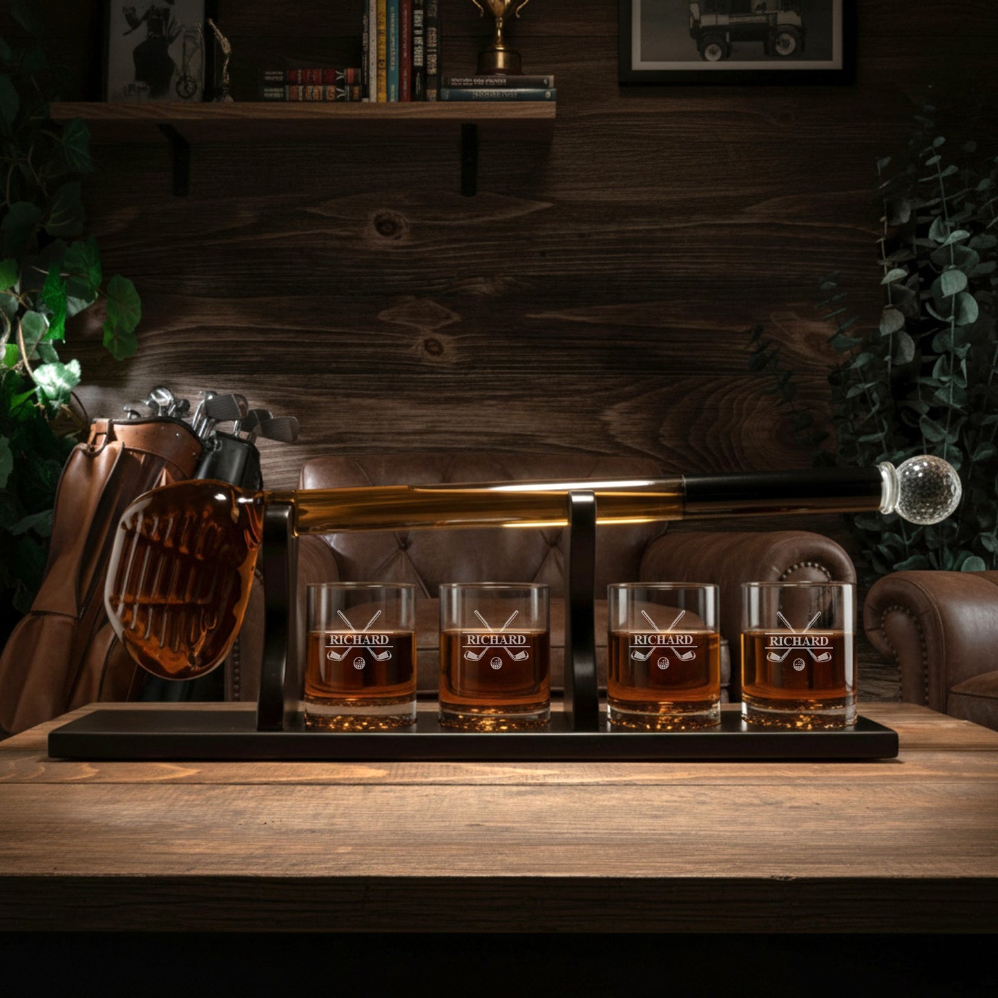 Golf Club Whiskey Decanter with Golf Glasses Gift Set