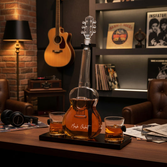 Guitar Personalized Whiskey Decanter Set with Whiskey Glasses