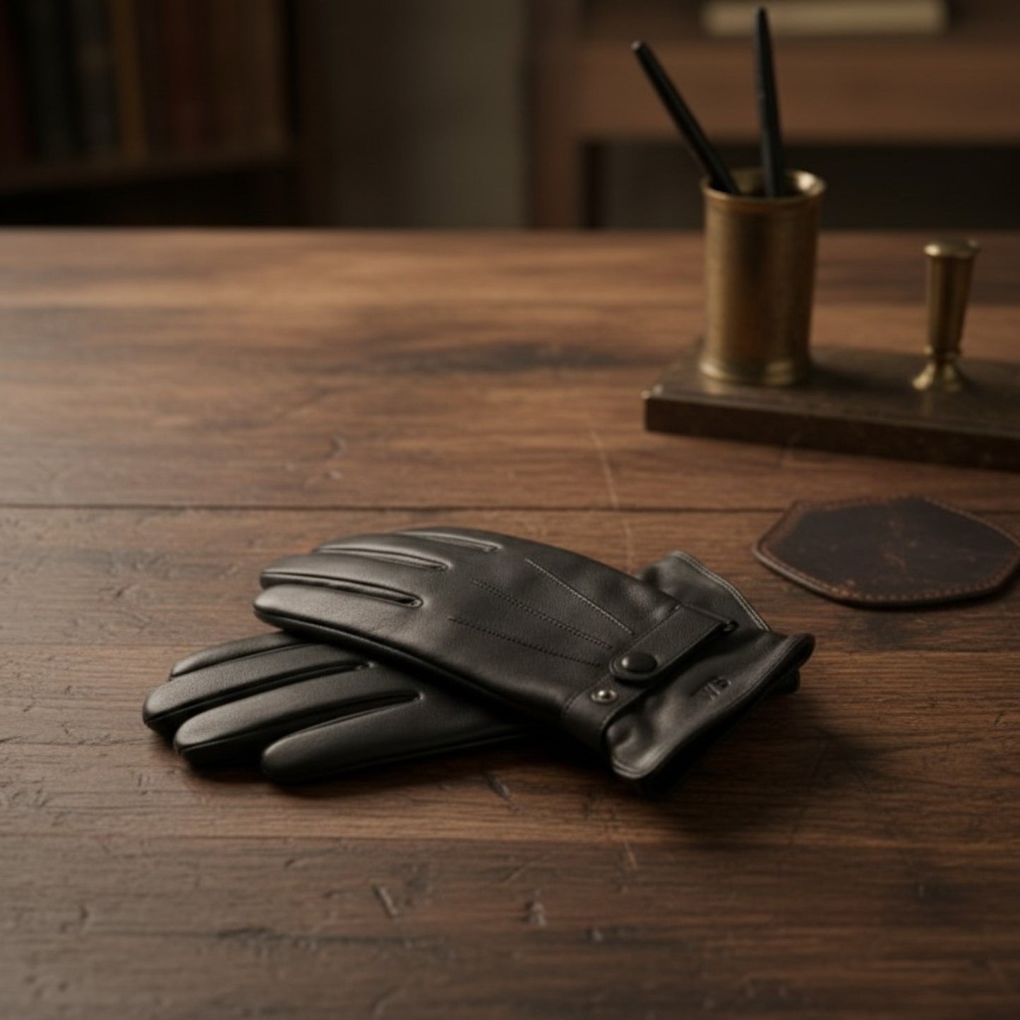 ROYCE New York Monogrammed Touchscreen Compatible Leather Gloves for Men with Cashmere Lining