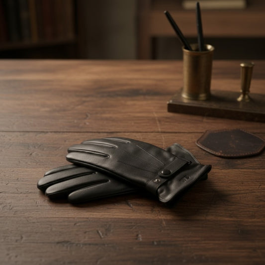Monogrammed Touchscreen Compatible Leather Gloves for Men with Cashmere Lining