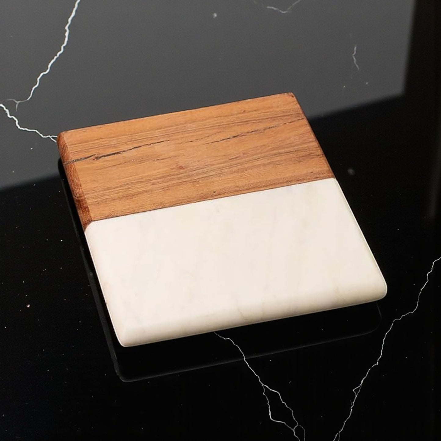 Engraved Wood & Marble Coasters – Set of 4