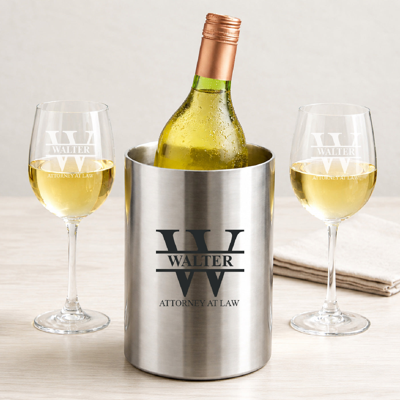 Lawyer Engraved Personalized Stainless Steel Wine Chiller with Wine Glasses