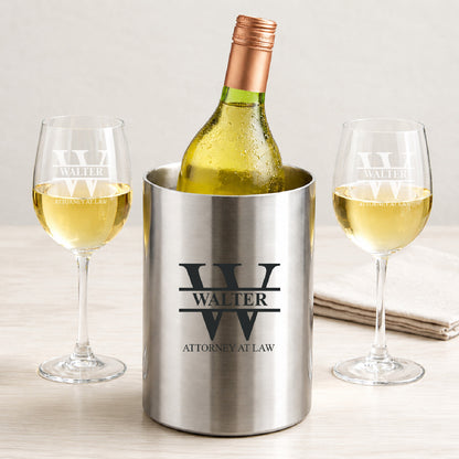 Lawyer Engraved Personalized Stainless Steel Wine Chiller with Wine Glasses