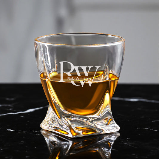 Monogram Personalized Twisted Whiskey Rocks Glass
