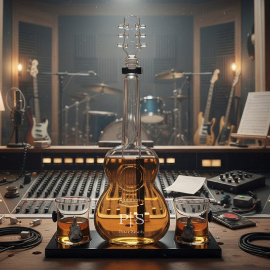 Monogram Guitar Personalized Whiskey Decanter Set with Whiskey Glasses