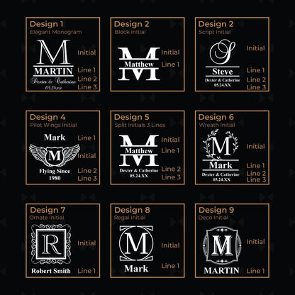 Monogram Personalized Whiskey Decanter with Whiskey Rocks Glasses Set - 3pc