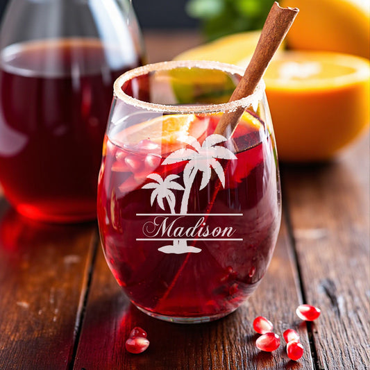 Palm Tree Personalized Wine Glass