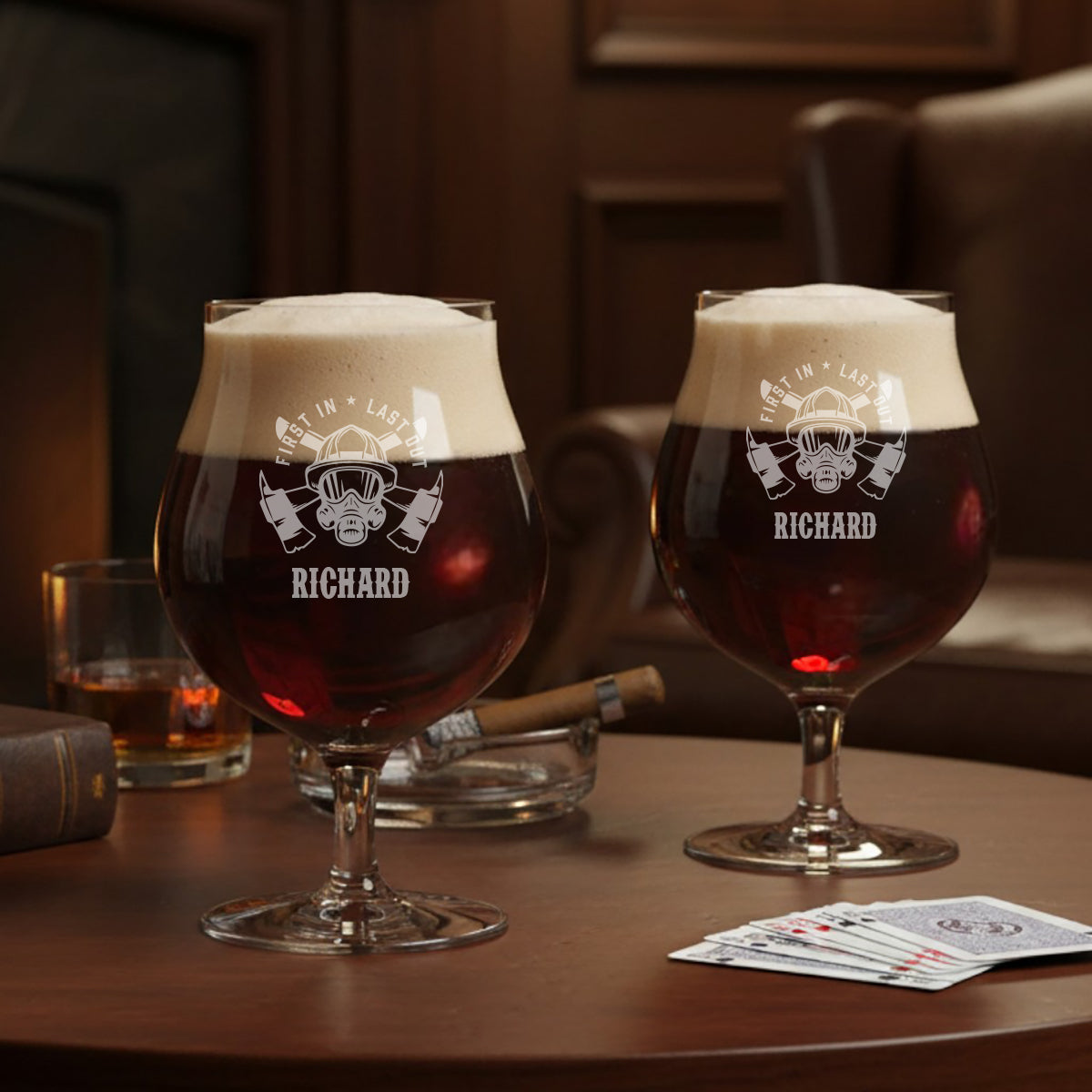 Firefighter Personalized Beer Snifter - Set of 4