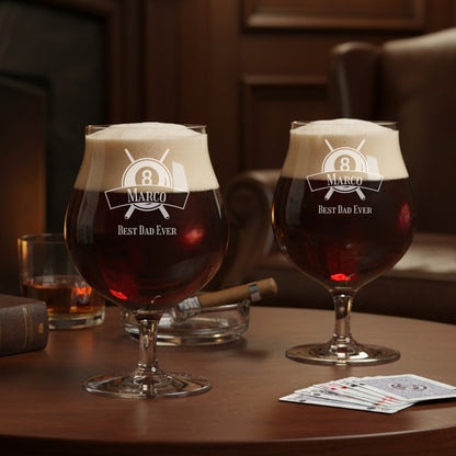Pool Billiard Eight-Ball Personalized Beer Snifter - Set of 4
