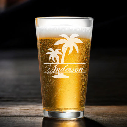 Palm Tree Personalized Beer Growler with Pint Glass Set