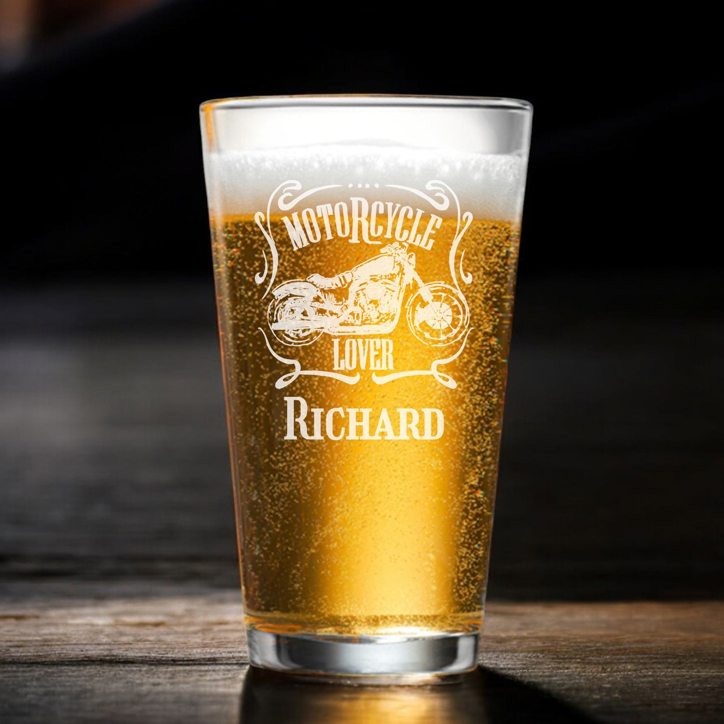 Motorcycle Rider Personalized Beer Mug and Beer Pint Glass Set