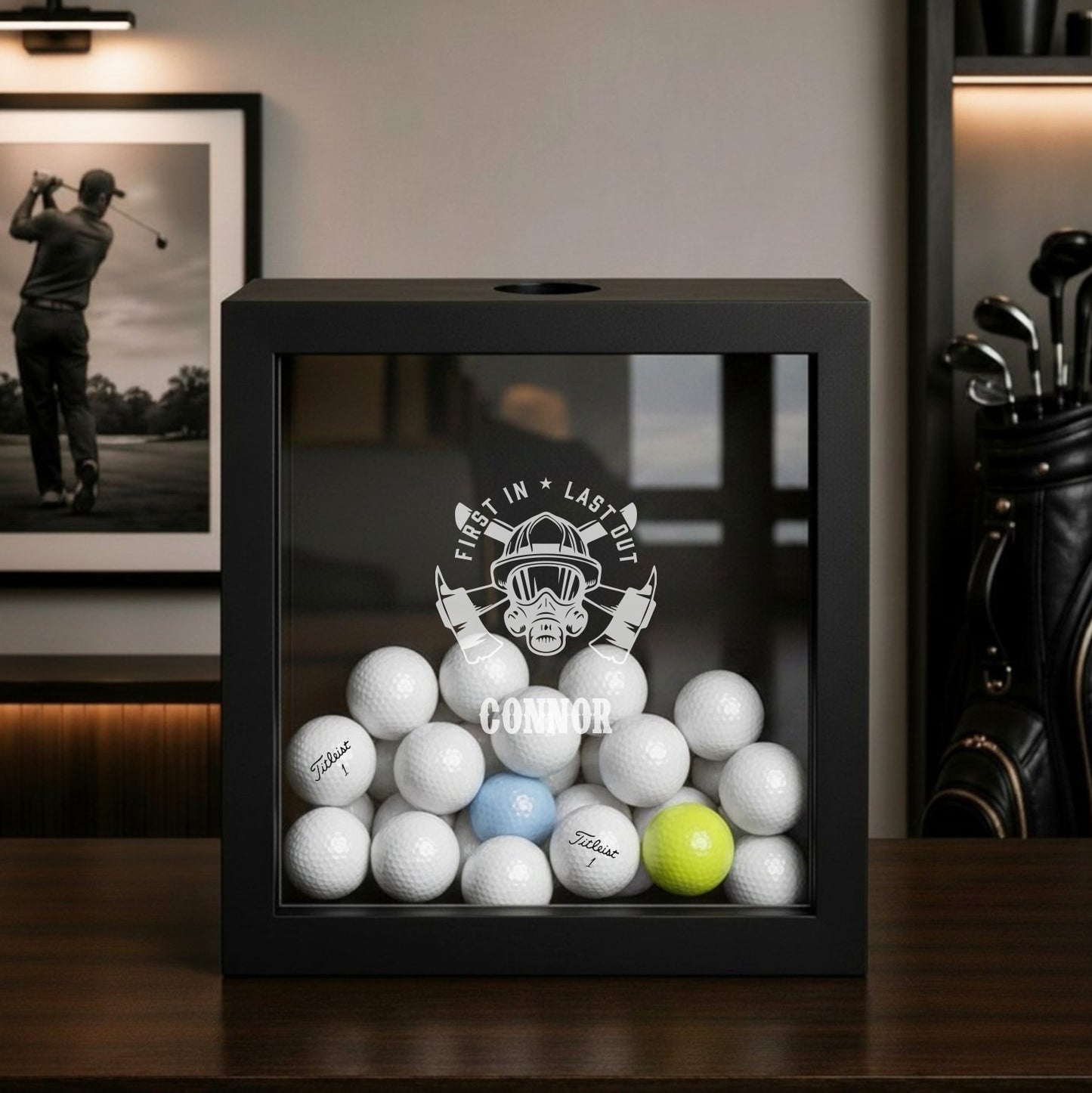 Firefighter Personalized Golf Ball Shadow Box Display Case