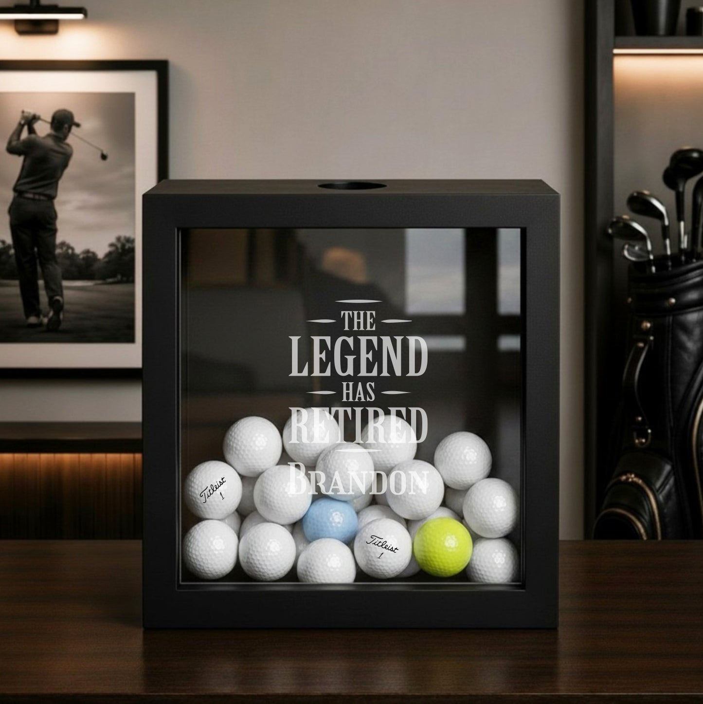 The Legend Has Retired Personalized Golf Ball Shadow Box Display Case