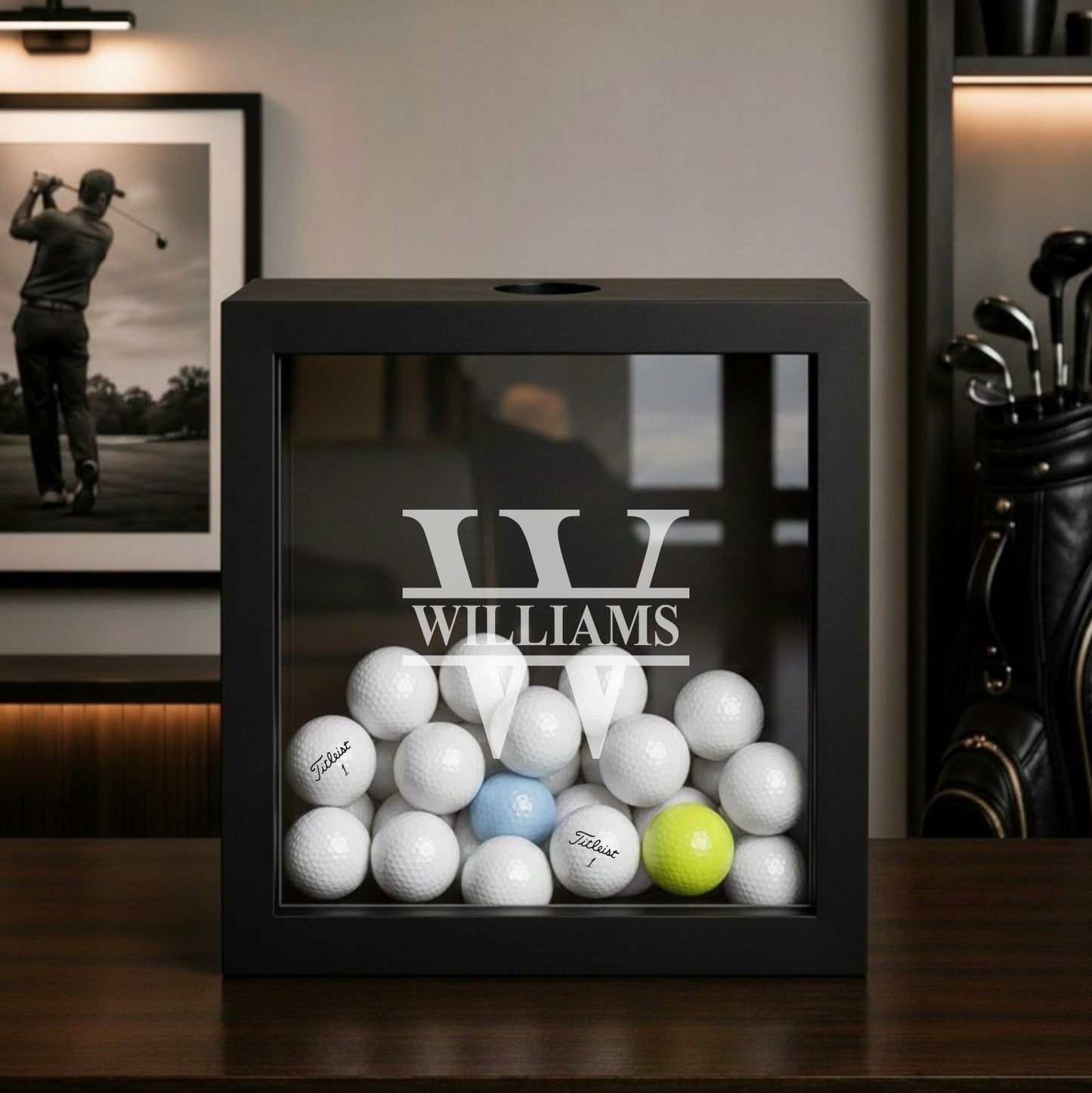 Monogram Personalized Golf Ball Shadow Box Display Case