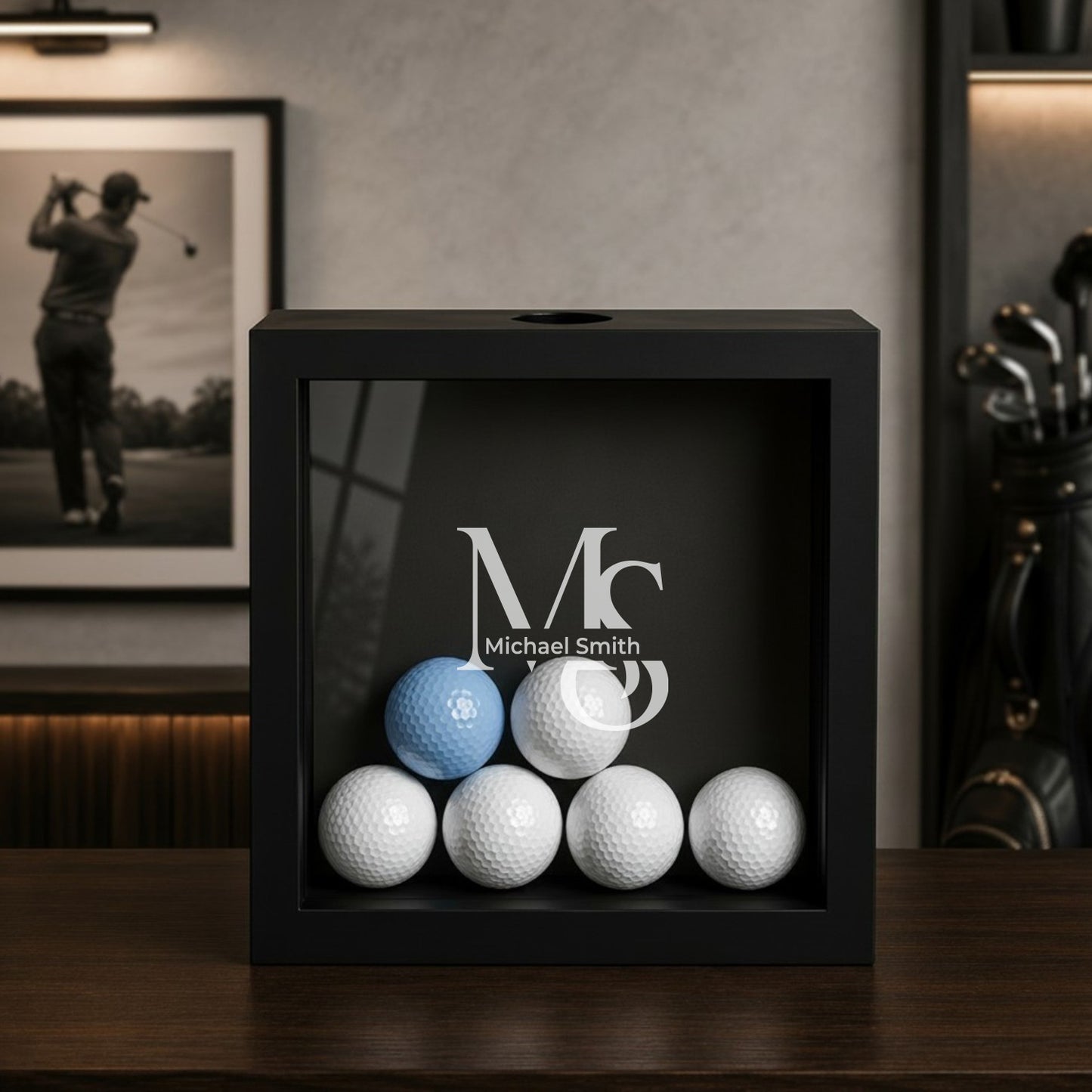 Monogram Personalized Golf Ball Shadow Box Display Case