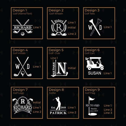 Golf Personalized Whiskey Decanter with Whiskey Rocks Glasses Set - 3pc