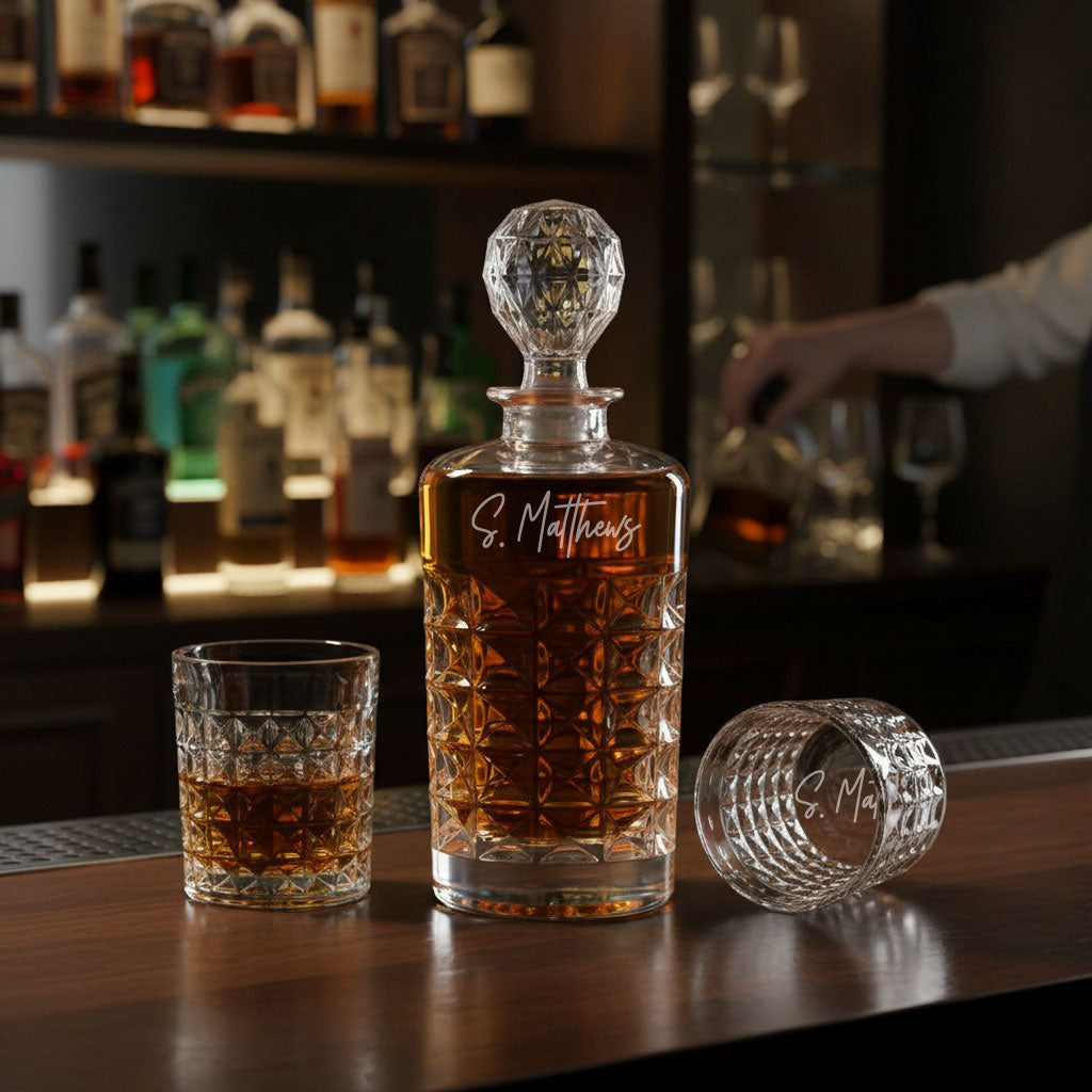 Signature Collection Personalized Whiskey Decanter with 2 Rocks Glasses Gift Set