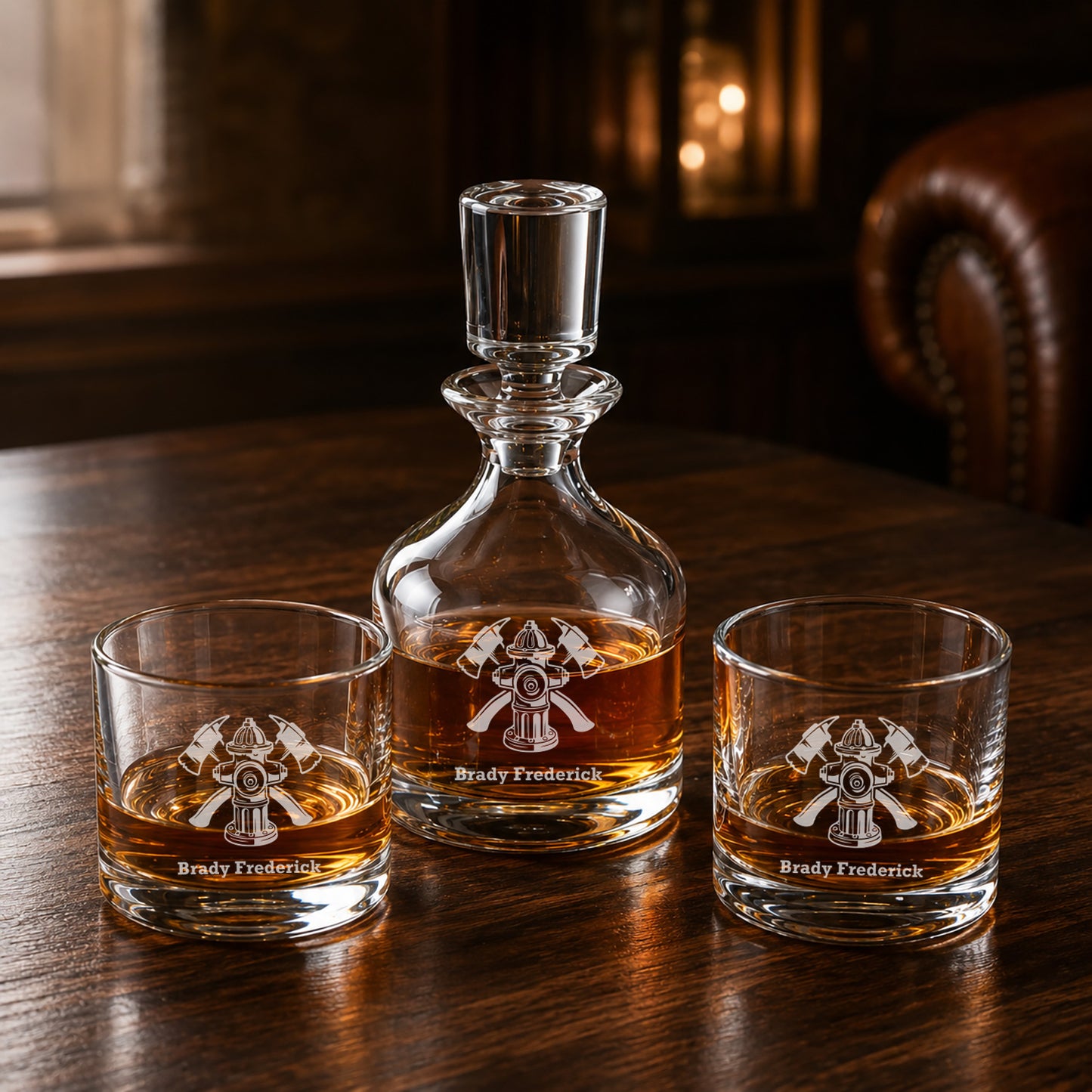 Firefighter Personalized Duet 8.5 oz. Stacking Decanter Set