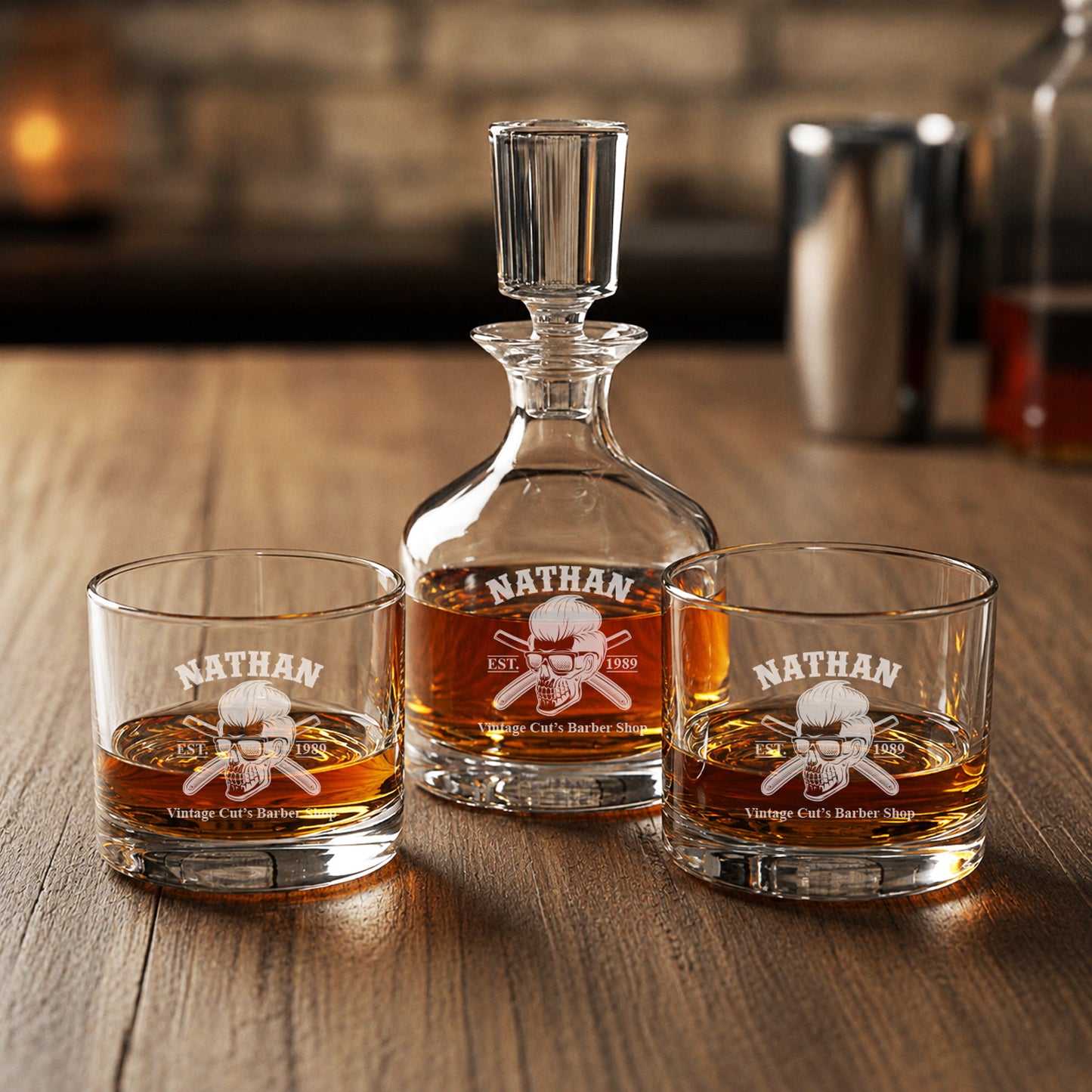 Barber Personalized Duet 8.5 oz. Stacking Decanter Set