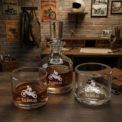Motorcycle Rider Personalized Duet 8.5 oz. Stacking Decanter Set