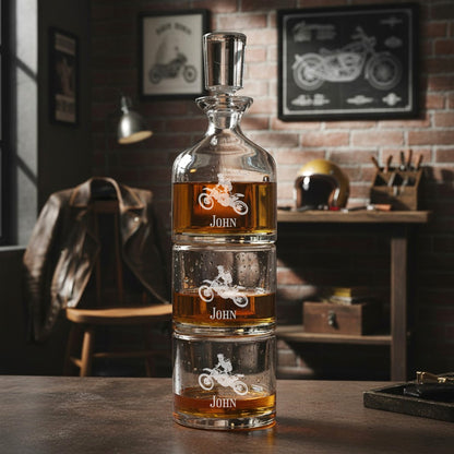 Motorcycle Rider Personalized Duet 8.5 oz. Stacking Decanter Set