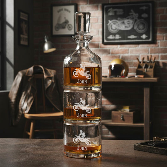 Motorcycle Rider Personalized Duet 8.5 oz. Stacking Decanter Set