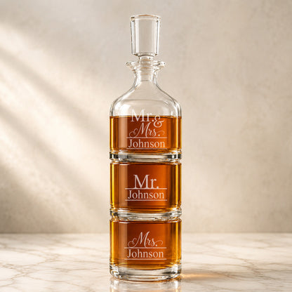 Mr. and Mrs. Personalized Duet Stacking Decanter Set
