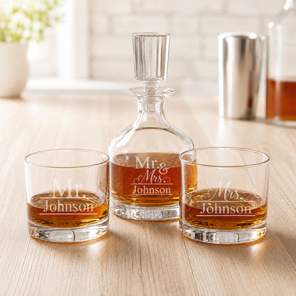 Mr. and Mrs. Personalized Duet Stacking Decanter Set