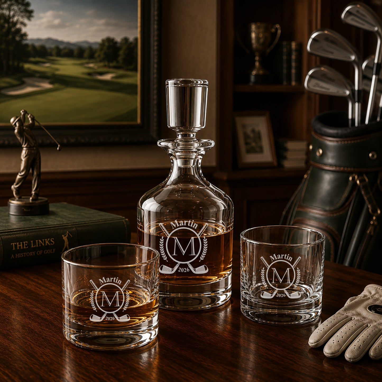 Golf Personalized Duet 8.5 oz. Stacking Decanter Set