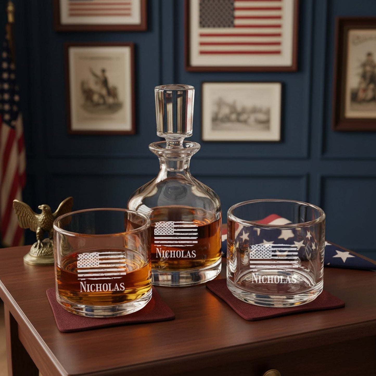 Patriotic Military Personalized Duet 8.5 oz. Stacking Decanter Set