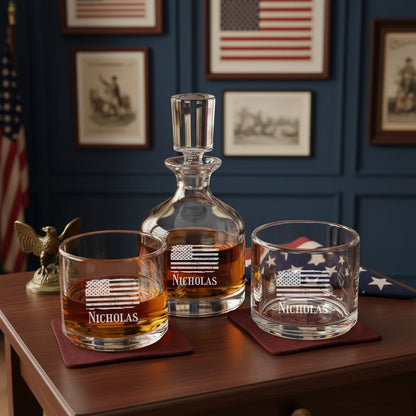 Patriotic Military Personalized Duet 8.5 oz. Stacking Decanter Set