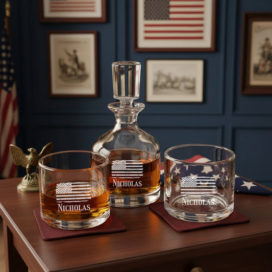 Patriotic Military Personalized Duet 8.5 oz. Stacking Decanter Set