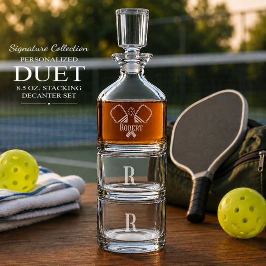 Pickleball Personalized Duet 8.5 oz. Stacking Decanter Set