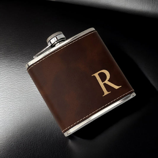 Initial Personalized Leather Wrapped Flask