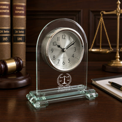 Lawyer Personalized Message Arch Glass Desk Clock