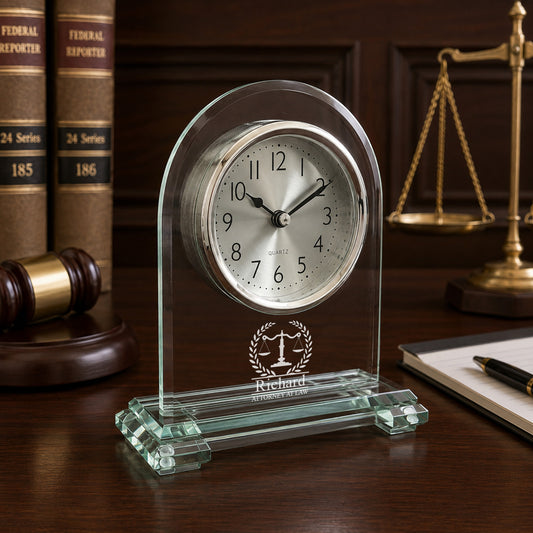 Lawyer Personalized Message Arch Glass Desk Clock