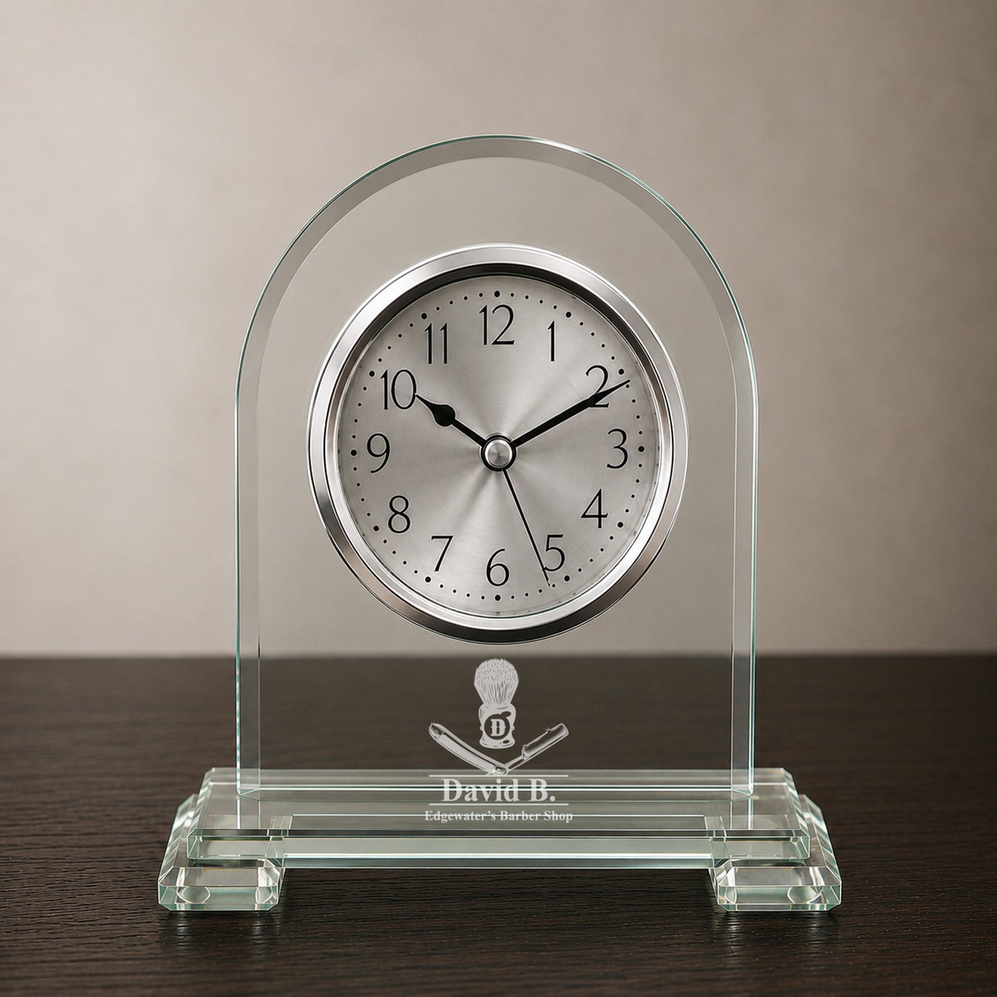 Barber Personalized Arch Glass Desk Clock
