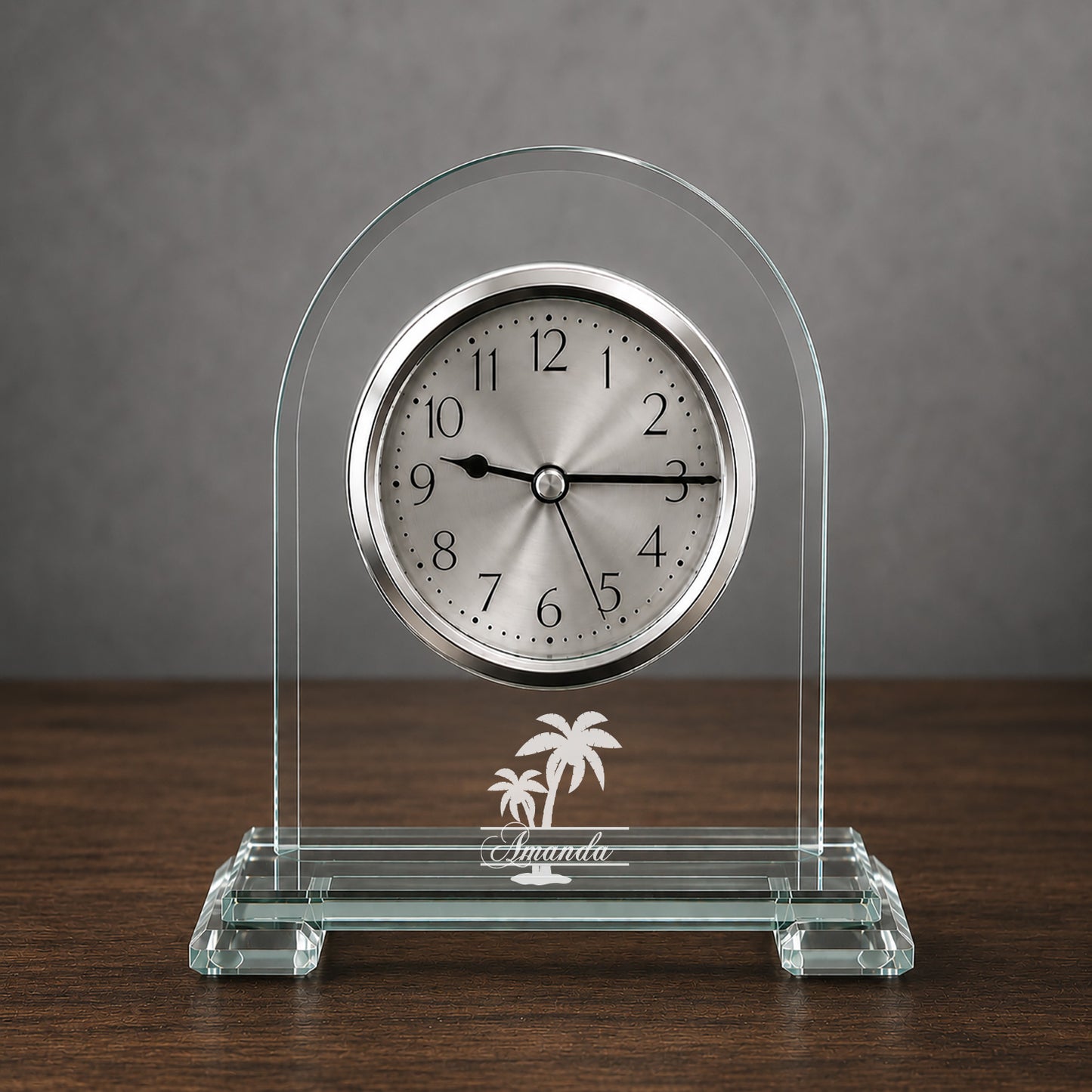 Tropical Coastal Signature Collection Engraved Arch Glass Desk Clock