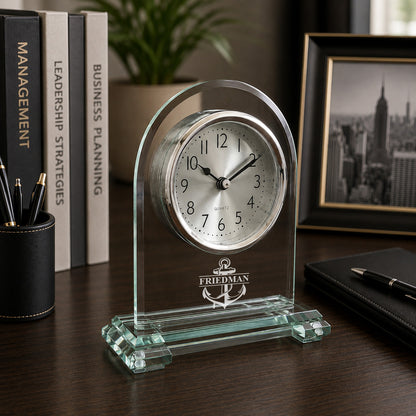 Tropical Coastal Signature Collection Engraved Arch Glass Desk Clock