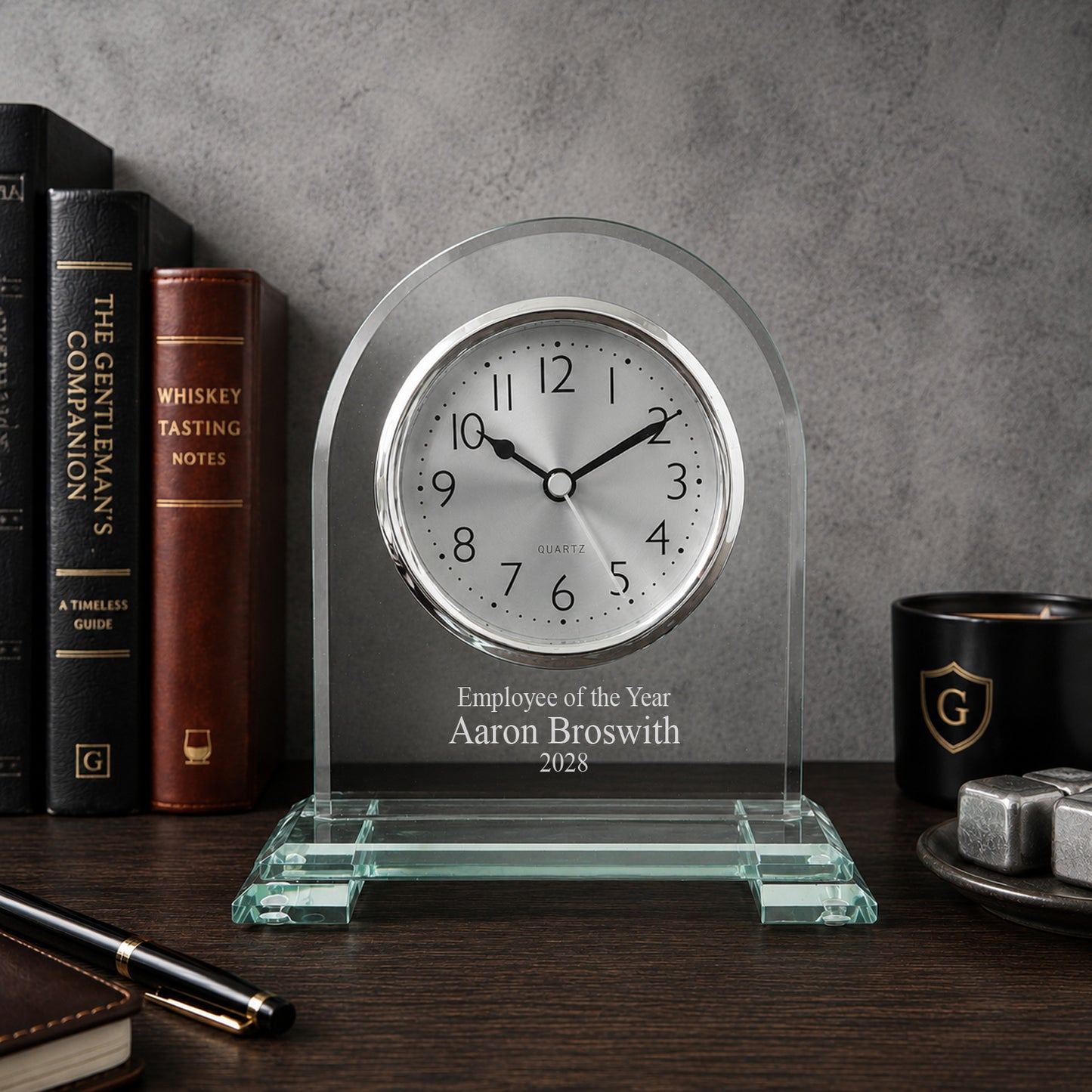 Personalized Message Arch Glass Desk Clock