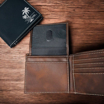 Palm Tree Personalized Leather Bi-Fold Wallet
