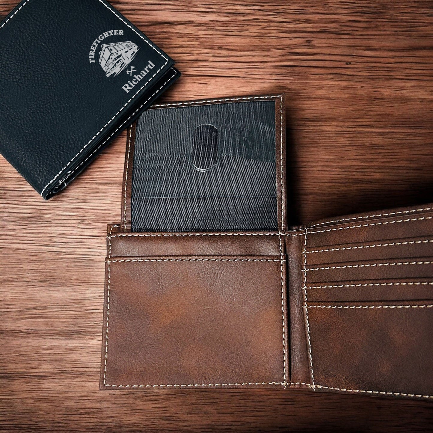 Firefighter Personalized Leather Bi-Fold Wallet