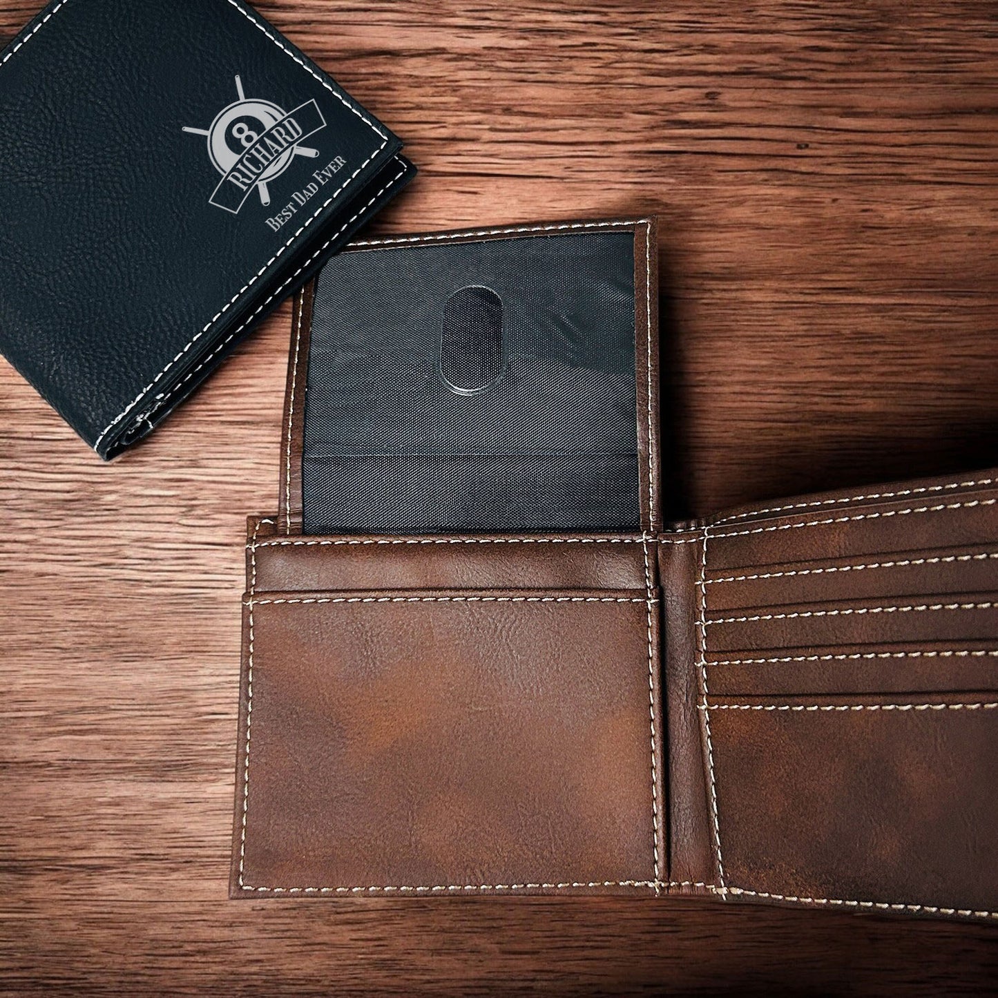 Pool Billiard Eight-Ball Personalized Leather Bi-Fold Wallet