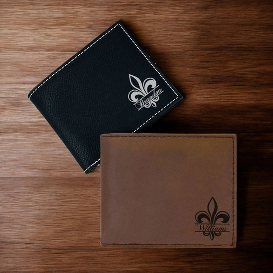 Fleur De Lis Personalized Leather Bi-Fold Wallet