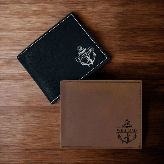 Anchor Personalized Leather Bi-Fold Wallet