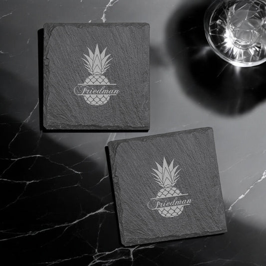 Pineapple Personalized Slate Coasters, Set of 4