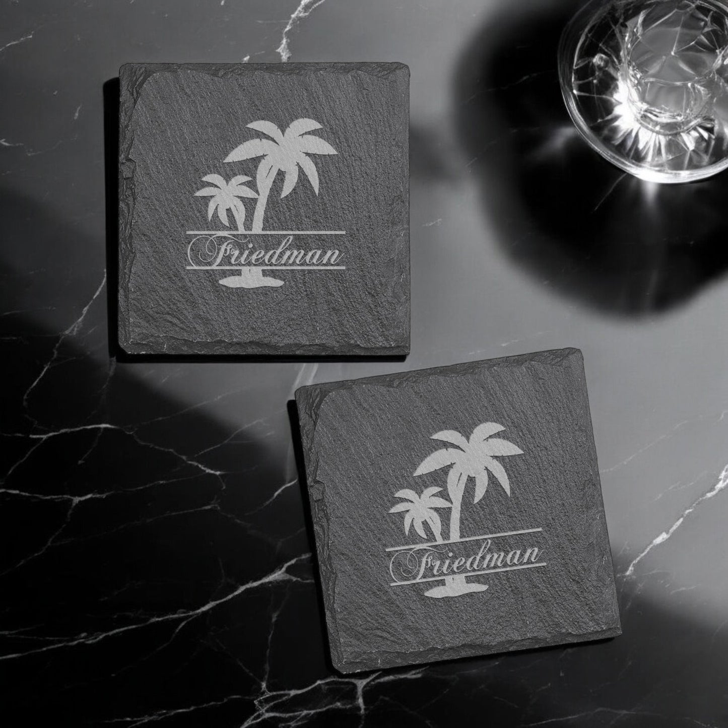 Palm Tree Personalized Slate Coasters, Set of 4
