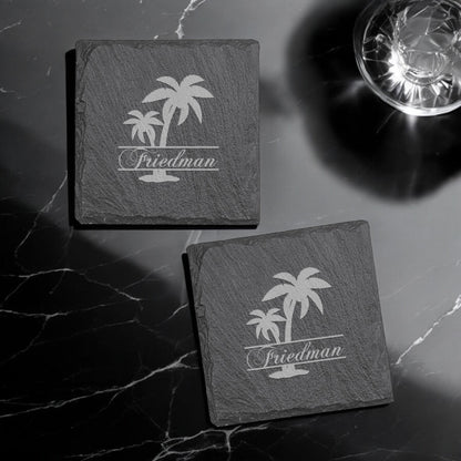 Palm Tree Personalized Slate Coasters, Set of 4