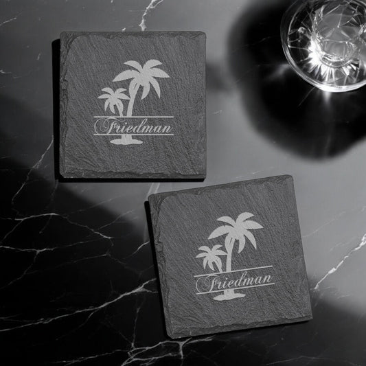 Palm Tree Personalized Slate Coasters, Set of 4
